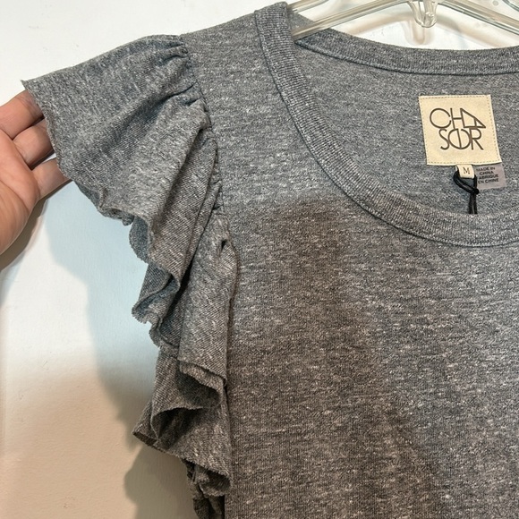 Chaser light weight cotton short ruffle sleeve mini dress heather grey medium - Picture 3 of 5